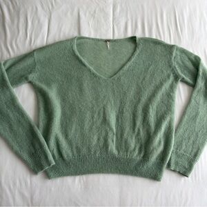 Free People Light Sage Green V-Neck Sweater